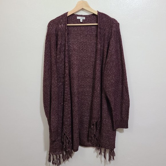 Sonoma Plus Size Maroon Fringe Oversized Open Front Knit Cardigan Sweater 2X